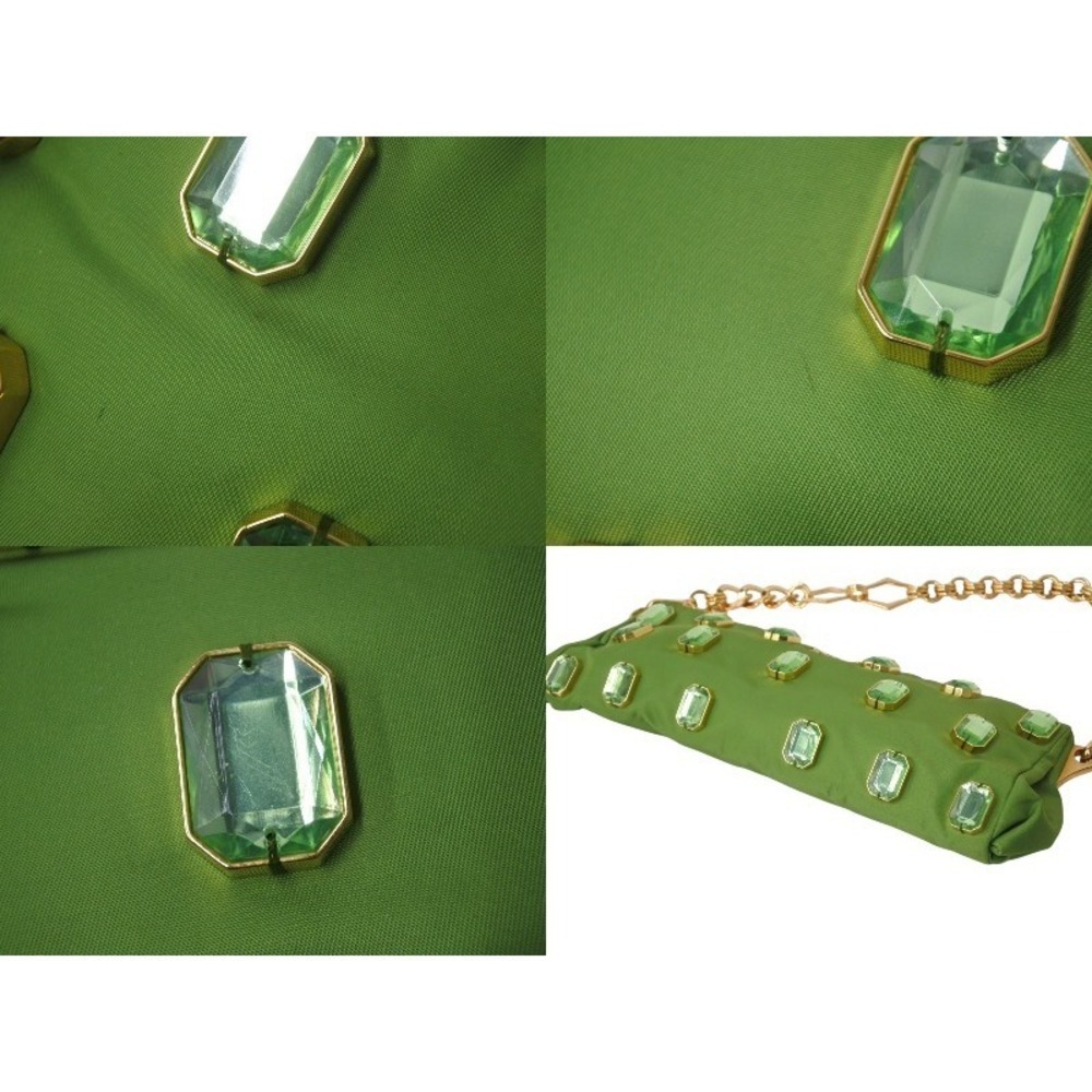 PRADA TESSUTO PIETRE CLUTCH BAG Jeweled Chain Shoulder Green - Picture 7 of 10